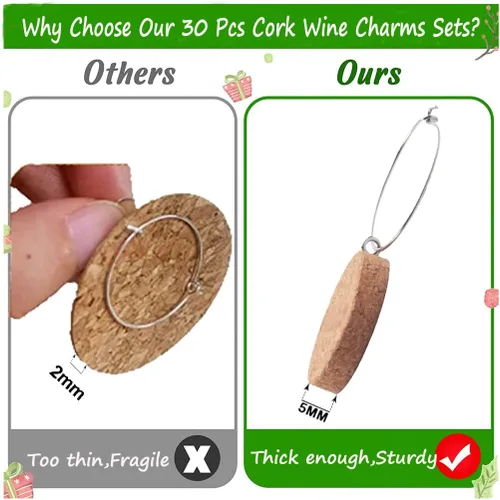 Vista 6 de DXYSQRX 30 dijes de vino para copas de tallo, dijes de corcho en blanco, regalos de copas de vino, marcadores de bebida para copas de vino, copas