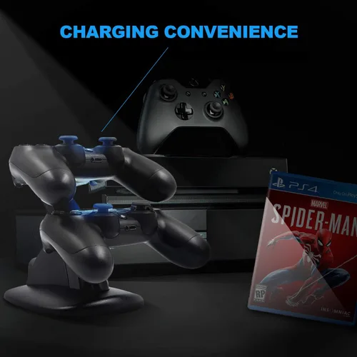 Vista 7 de 2 unidades de cargadores de control PS4 Playstation 4PS4 Pro PS4 Slim Controller Dock estaciones de carga con doble micro USB de carga rápida e