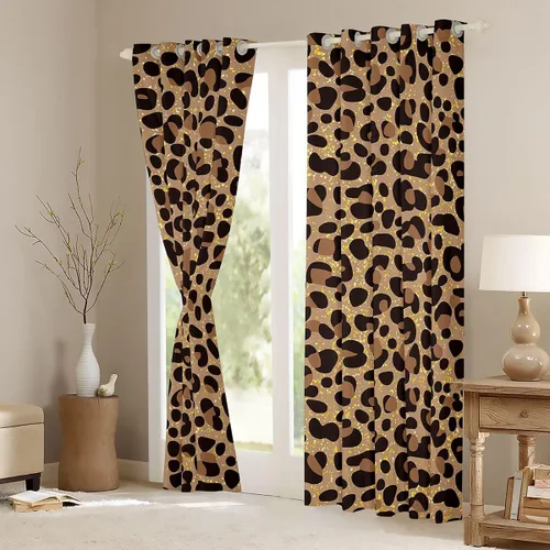 Vista 3 de Feelyou Cortinas opacas con estampado de leopardo para dormitorio, sala de estar, safari, cortinas de oscurecimiento de habitación con purpurina