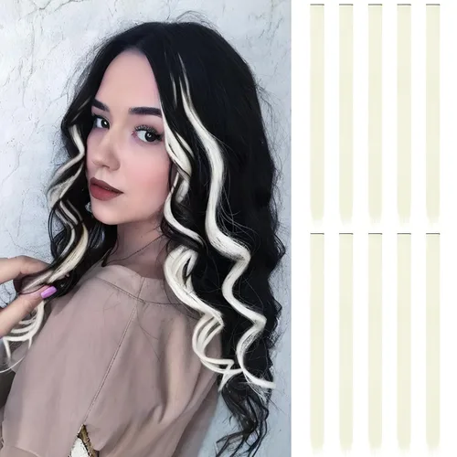 Vista 33 de FESHFEN Juego de 12 extensiones de cabello con clip, color negro, con clip, con purpurina, kit de accesorios coloridos para mujeres, de 20 pulgadas