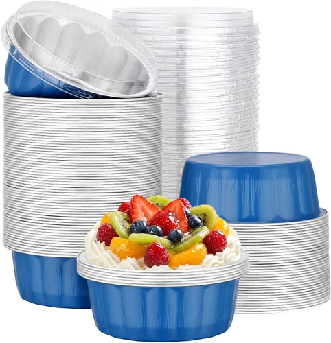 Vista 82 de Beasea Disposable Ramekins with Lids, 50 Pack 8oz 235ml Aluminum Foil Baking Cups with Lids, Aluminum Creme Brulee Ramekins Muffin Cupcake Pudding