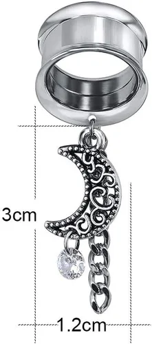 Vista 6 de ZS Vintage Moon Dangle Ear Tunnels Plug Stainless Steel Screw Ear Gauge Feather Chain Ear Expander Flesh Tunnels Piercing