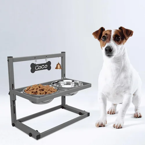 Vista 15 de Soporte elevado para perros medianos y grandes con comedero lento y tapete, altura ajustable de 3.9, 5.5, 7.1, 8.7, 10.2, 11.8 pulgadas, comederos