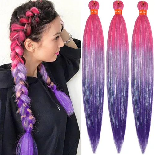Vista 77 de Cabello trenzado preestirado ombré, extensiones de cabello trenzado sedoso, sin picazón, trenzas de cabello trenzado de ganchillo con textura Yaki