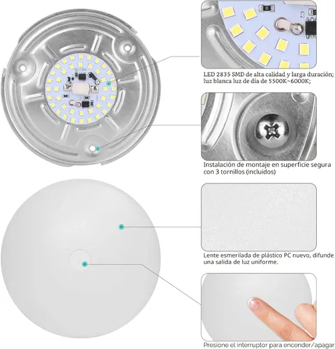 Vista 3 de RVZONE Paquete de 2 Luces LED de Techo Tipo Puck para RV Barco Luz Interior DC 12V Luz de Cúpula de Techo de Montaje en Superficie, Panel de 4.5W
