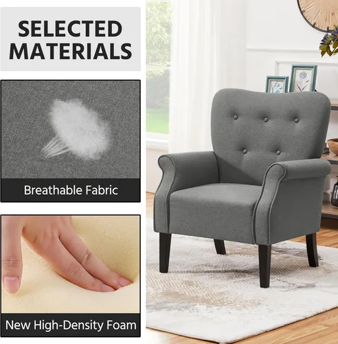 Vista 6 de Yaheetech Sillón Moderno, Silla de Acento de Mediados de Siglo con Patas de Madera Resistentes y Respaldo Alto para Espacios Pequeños, Silla de Club