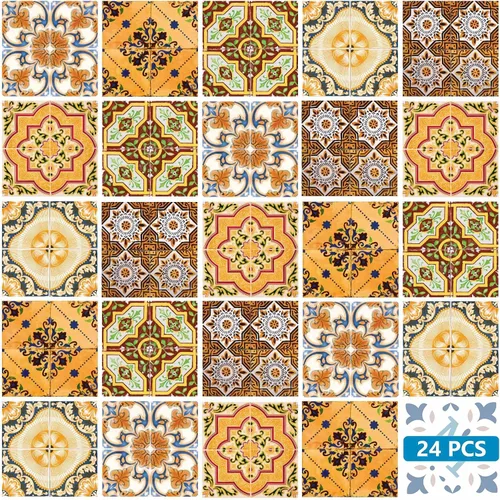 Vista 21 de Juego de 24 calcomanías para azulejos de salpicaduras en muro, azulejos tradicionales de Talavera, calcomanías para azulejos de baño y cocina