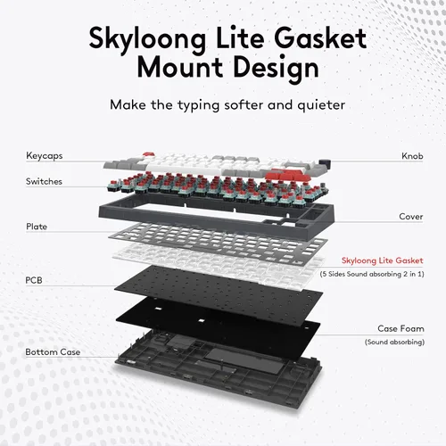Vista 6 de SKYLOONG GK75 Teclado compacto programable para juegos, diseño TKL 75%, teclado mecánico intercambiable en caliente con cable RGB, con perilla