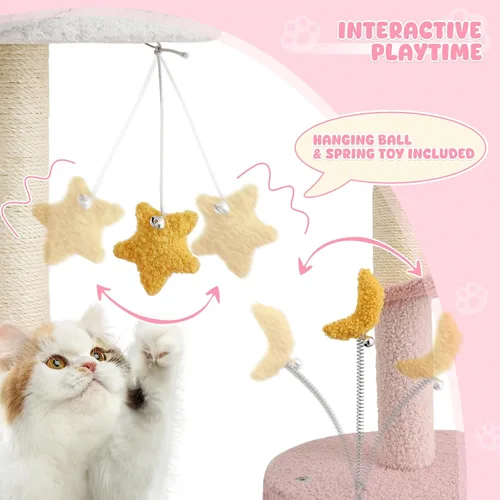 Vista 6 de Magshion Árbol de flores para gatos de interior, torre para gatos de 33 pulgadas con poste rascador, condominio, perca superior de flores y bolas