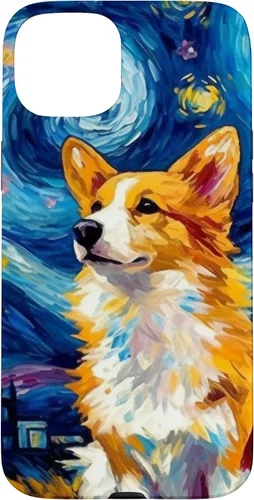 Vista 9 de Carcasa para iPhone 16 Welsh Corgi Dog Starry Night Van Gogh Welsh Corgi