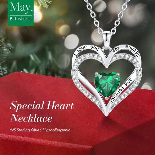 Vista 70 de CDE Collares de piedra natal para mujer, plata de ley 925, collar con colgante de corazón para siempre, Navidad, cumpleaños, aniversario, día de San