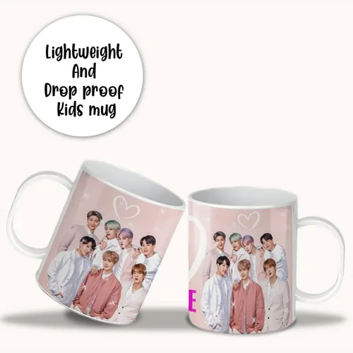 Vista 2 de Taza irrompible para niños con nombre (BTS Pastel)