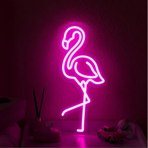 Vista 6 de ROCEEI Letrero de neón LED de flamenco tropical, luces de neón alimentadas por USB, letrero de arte de pared para decoración de Navidad, habitación