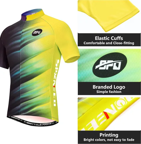 Vista 2 de sponeed - Jerséis de ciclismo para hombre, tops, camisas de ciclismo, manga corta, atuendo de ciclismo, chaqueta de ciclismo de cierre completo