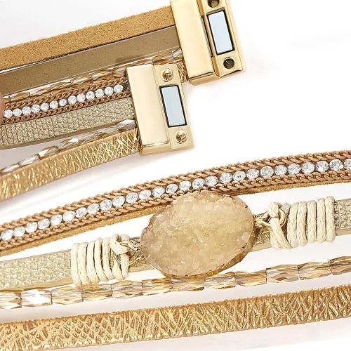 Vista 4 de SuYi - Pulsera de cuero trenzado de múltiples capas, con hebilla magnética