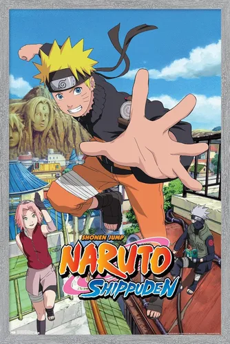 Vista 16 de Trends International Naruto Shippuden - Póster de pared de salto, 14.725 x 22.375 pulgadas, versión enmarcada de madera de granero