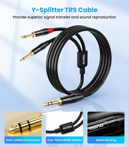 Vista 3 de tisino Cable Divisor en Y de 1/4 de pulgada TRS Estéreo a Dual 1/4 de pulgada TS Mono Cable de Inserción Cable de Distribución Estéreo Cable