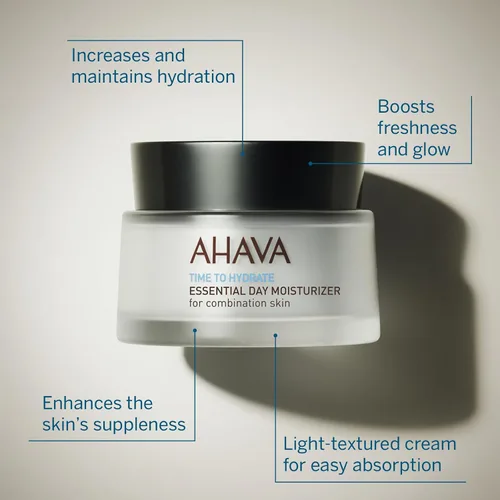 Vista 3 de AHAVA Essential Day Moisturizer – Crema facial y cervical hidratante diaria esencial, efecto antienvejecimiento y suavizante, enriquecida