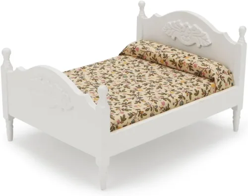 Vista 10 de Muebles en miniatura para casa de muñecas, cama de madera con tela, colchón y almohada, escala 1/12, decoración de muebles para casa de muñecas