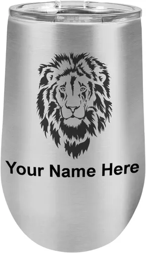Vista 32 de LaserGram Vaso de vino de acero inoxidable de doble pared, cabeza de león, grabado personalizado incluido (negro)