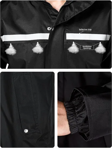 Vista 5 de iCreek Impermeable impermeable para hombre chaqueta de lluvia ligera reflectante reutilizable con capucha