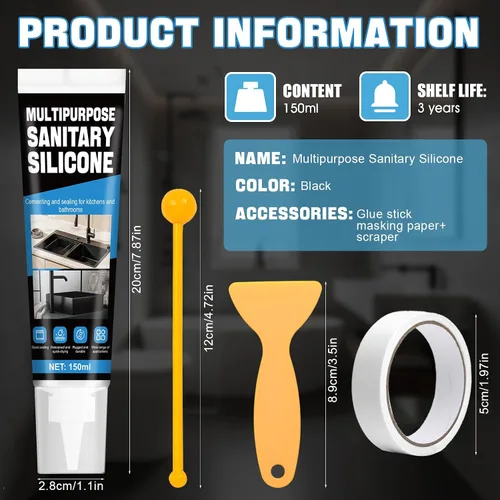 Vista 7 de Black Silicone Sealant Waterproof, RTV Silicone Caulk for Outdoor and Indoor, High Temp Silicone Adhesive for RV, Window, Bathroom, Shower, Tub