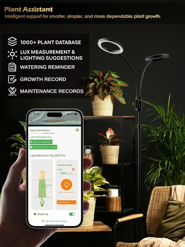 Vista 4 de Luces de Crecimiento Inteligentes para Plantas de Interior, 48W Luz de Planta de 2 Cabezales con Temporizador Automático, Luz LED de Crecimiento