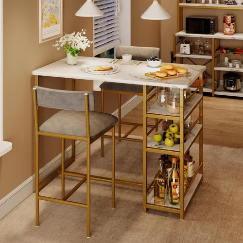 Vista 2 de IDEALHOUSE IDDIINGTABLESET-ZDYJ-23071703, Mármol Gris y Oro Blanco