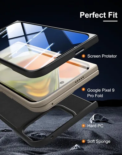 Vista 3 de Funda delgada de cuero para Pixel 9 Pro Fold (2024), sin protector de pantalla, soporte de carga inalámbrica, ultradelgada a prueba de golpes, funda