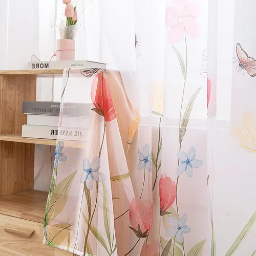Vista 7 de youleyar Cortinas traslúcidas florales para sala de estar, 2 paneles de 54 pulgadas de largo, cortinas semitransparentes blancas con estampado