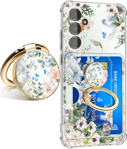 Vista 17 de Funda para Samsung Galaxy S23 FE con protector de pantalla, suave, a prueba de golpes, transparente, floral, funda protectora para mujer, diseño