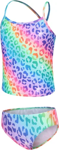 Vista 11 de Traje de baño tankini de dos piezas para niñas, traje de baño a rayas arcoíris Bandera estadounidense 40