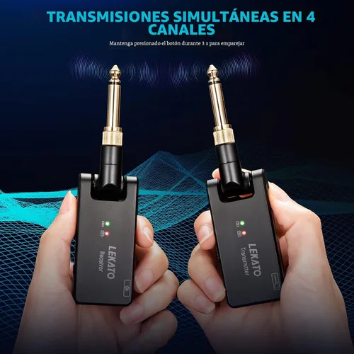Vista 5 de LEKATO Sistema de guitarra inalámbrico con estuche de carga, receptor transmisor inalámbrico recargable de 2.4GHz, sistema de guitarra inalámbrica