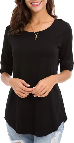Vista 2 de Blusas de algodón para mujer, de manga hasta el codo, de moda, estilo casual, tipo túnica