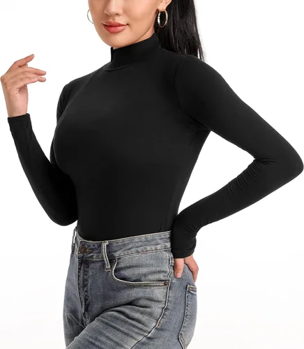 Vista 3 de MRIGNT Paquete de 2 camisetas de manga larga con cuello alto para mujer