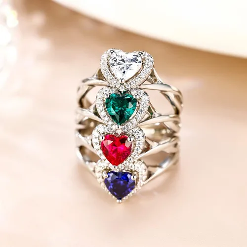 Vista 5 de BELLNA Anillo de promesa de plata de ley 925 para mujer, anillo de compromiso de boda de compromiso de boda con zafiro azul rubí y esmeralda