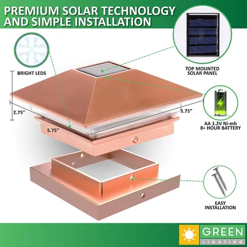 Vista 3 de Postes solares GreenLighting Nominal 4 x 4 Slim LED, lámpara con remate para postes de madera, Bronce