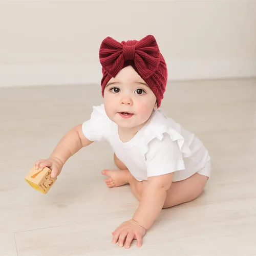 Vista 2 de DRESHOW BQUBO 5 Pieces Newborn Baby Turban Hats Bow Baby Infant Beanie Breathable Toddler Cap for Baby Girls