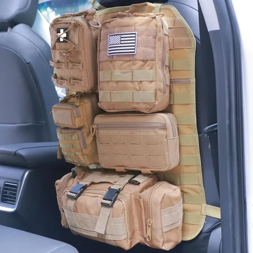 Vista 18 de Organizador táctico universal para respaldo de asiento, panel Molle para vehículo, bolsa de almacenamiento con 5 bolsas Molle desmontables