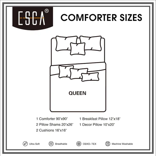 Vista 5 de ESCA Juego de edredón Hypatia beige de 7 piezas, tamaño Queen, bordado, estilo bohemio, ropa de cama floral