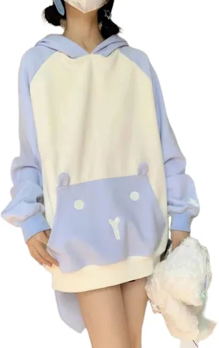 Vista 4 de Suéter con capucha para mujer, talla grande, con orejas de conejo, estilo kawaii
