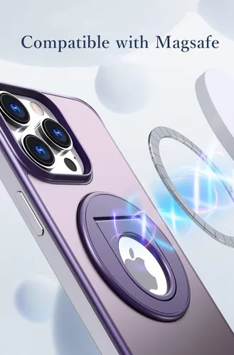 Vista 3 de Funda magnética compatible con iPhone 14 Plus sin marco con soporte de anillo compatible con carga inalámbrica MagSafe, funda ultradelgada