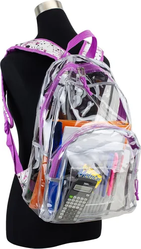 Vista 7 de Eastsport Mochila transparente aprobada para estadios, transparente, resistente, con correas acolchadas ajustables, TransparentePúrpuraSplatter