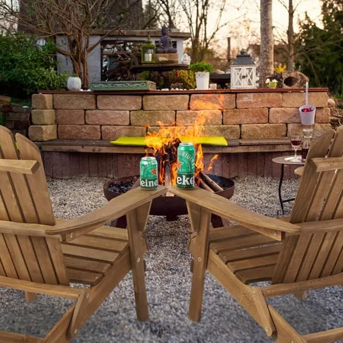 Vista 2 de Set of 2 Folding Wooden Adirondack Chairs – Solid Cedar Wood Outdoor Lounge Chairs with Embossed Grain, Foldable Garden Patio Seating with Wide