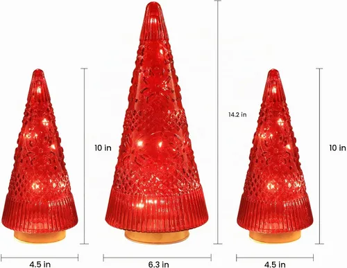 Vista 3 de PHITRIC Decoraciones de Navidad para Interiores, 3 Piezas de Centros de Mesa de Árbol de Navidad de Cristal Rojo Brillante con Luces LED