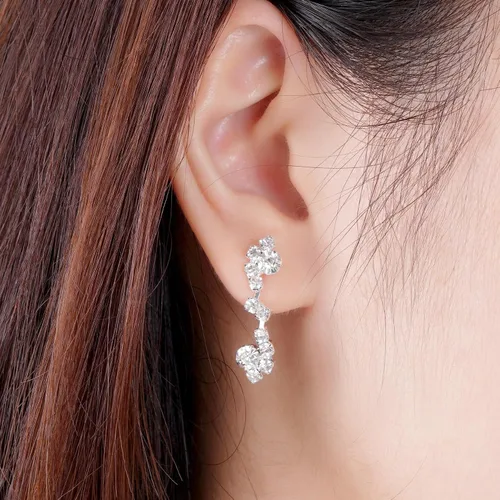 Vista 4 de Jmkcoz Women Jewelry Set Silver Necklace Earrings Bracelet Rhinestone Crystal Bridal Wedding Jewelry Sets for Brides Bridesmaid Wedding Party