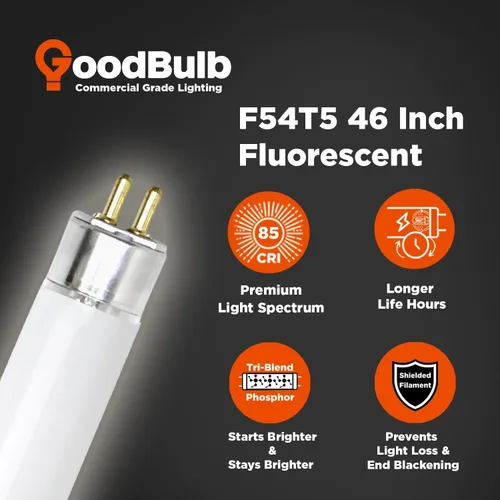 Vista 4 de GoodBulb F54T5/830/ECO 54W 46 pulgadas T5 Bombilla fluorescente T5, base bi-pin media blanca cálida de 3000 K, 4950 lúmenes 85 CRI 36000 horas