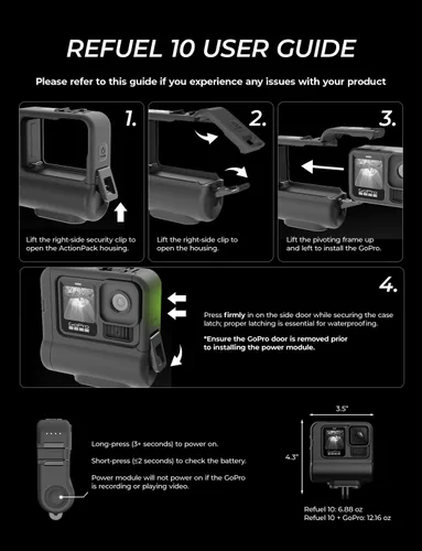 Vista 5 de Re-Fuel Paquete de batería extendida de 9 horas para GoPro Hero 13 12 11 10 9 Negro, Banco de energía recargable a prueba de polvo y agua de 33 pies