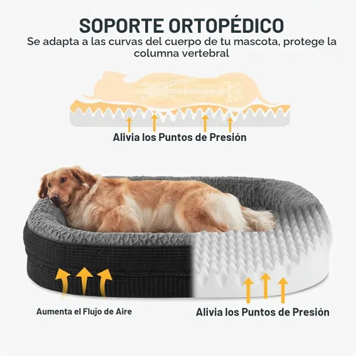 Vista 2 de JOEJOY Cama ortopédica para perros medianos, cama para mascotas de espuma viscoelástica con laterales de refuerzo, forro impermeable, funda
