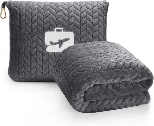 Vista 10 de EverSnug Manta y Almohada de Viaje 68x42 pulgadas - Microforro Ultra-Suave Premium 2 en 1 Compacta y Empacable Manta de Vuelo con Funda de Bolsa